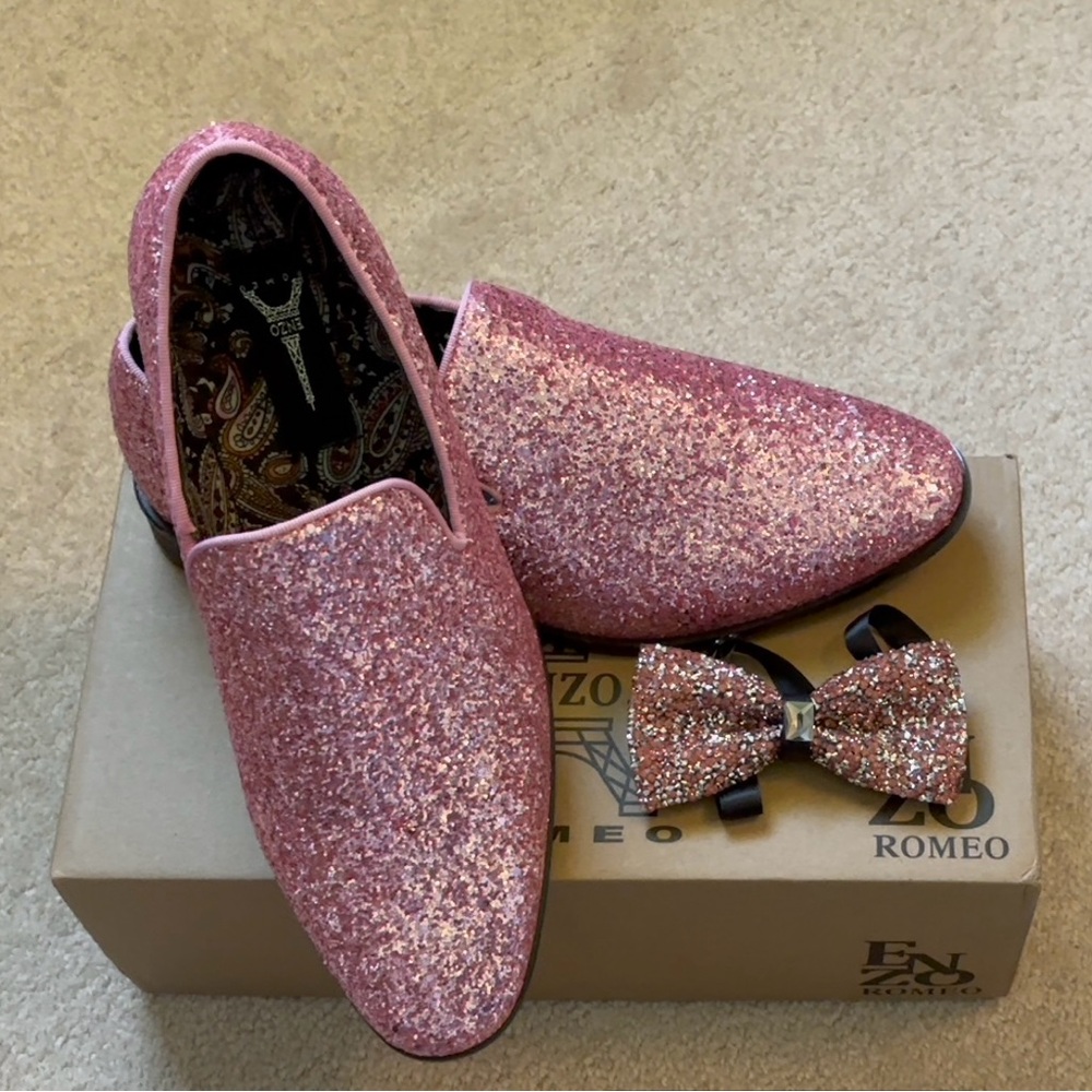 Pink Glitter Loafers and Bow Tie Set